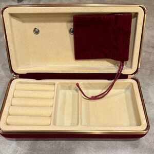 Vintage velvety Burgundy Jewelry Trinket Box with Hinged Lid Vintage 8" Long